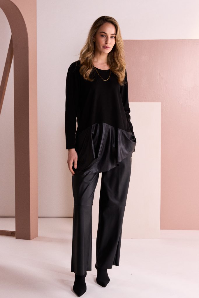 NAYA Pull Up Leatherette Trouser With Leg Seam NAW26295 - black