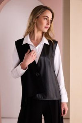 NAYA Jersey Top with Cotton Collar, Cuffs and Hem Panel - white NAW 26107