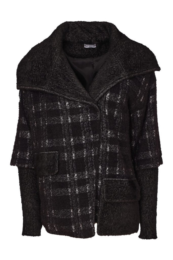 NAYA Check Jacket With Contrast Pocket And Cuff Detail - black/grey