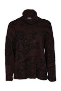 NAYA Flocked Placement Print High NeckKnit Top - black/choko