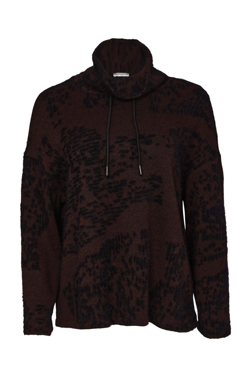 NAYA Flocked Placement Print High NeckKnit Top - black/choko