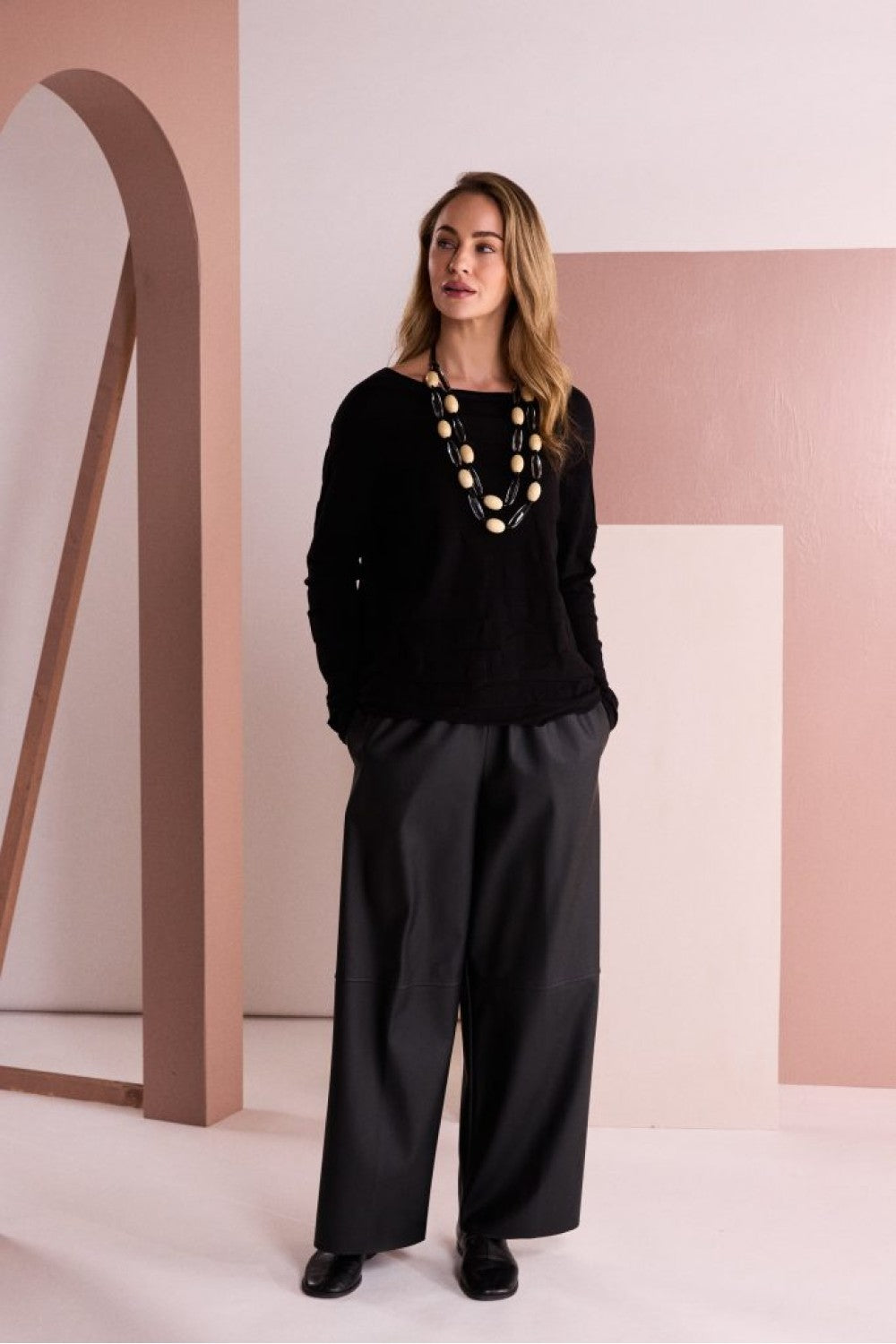 NAYA Circle Design Boat Neck Knit - black