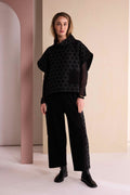NAYA Wide Leg Trouser With Jaquard Spot Side Panel And Pocket NAW26274- black/grey