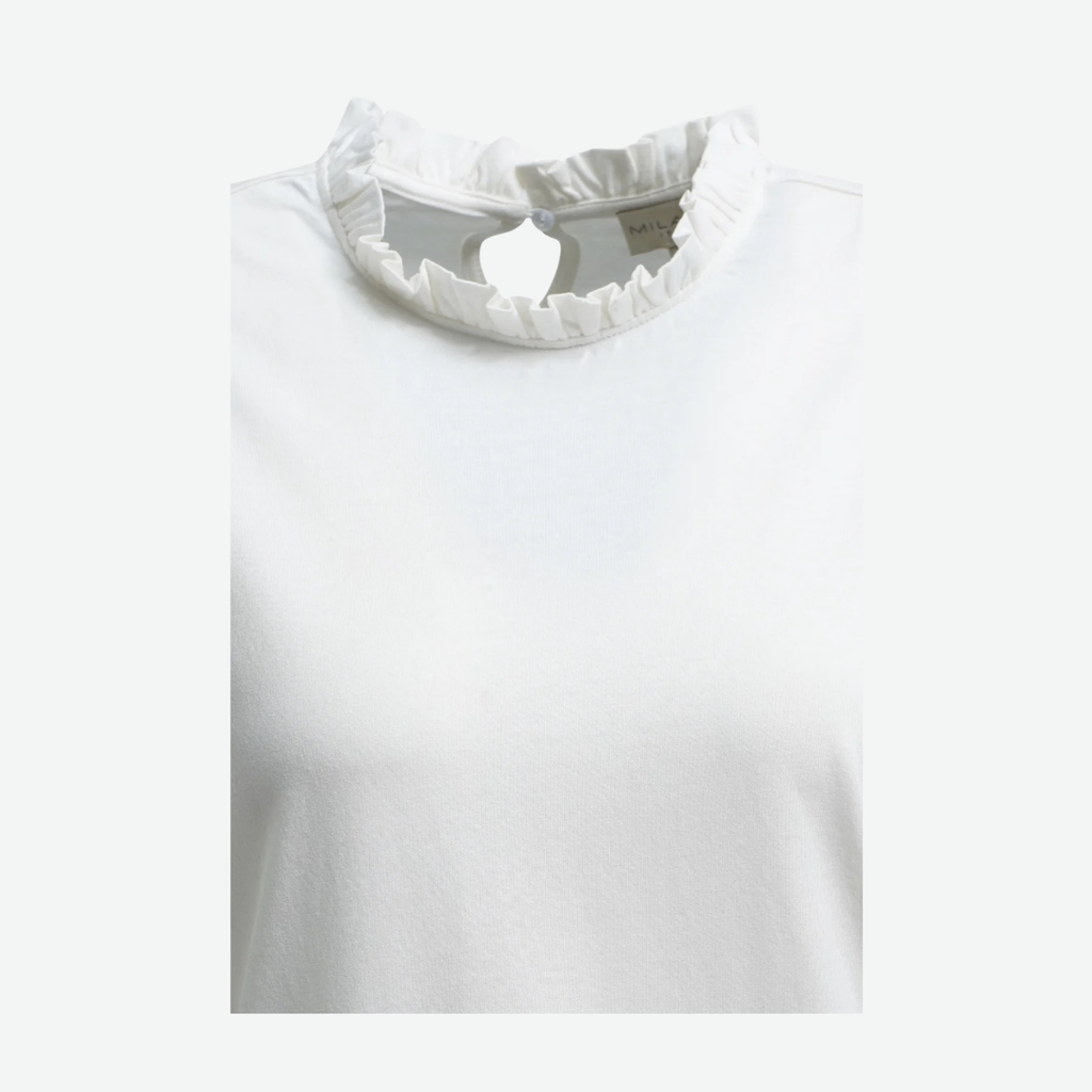 MILANO ITALY ROUND NECK TOP WITH RUFFLES OFF WHITE - 63-5683-8818/104