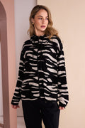 NAYA Hooded Print Jacket With Front Pocket Detail with Trim NAW 26135- black/sand