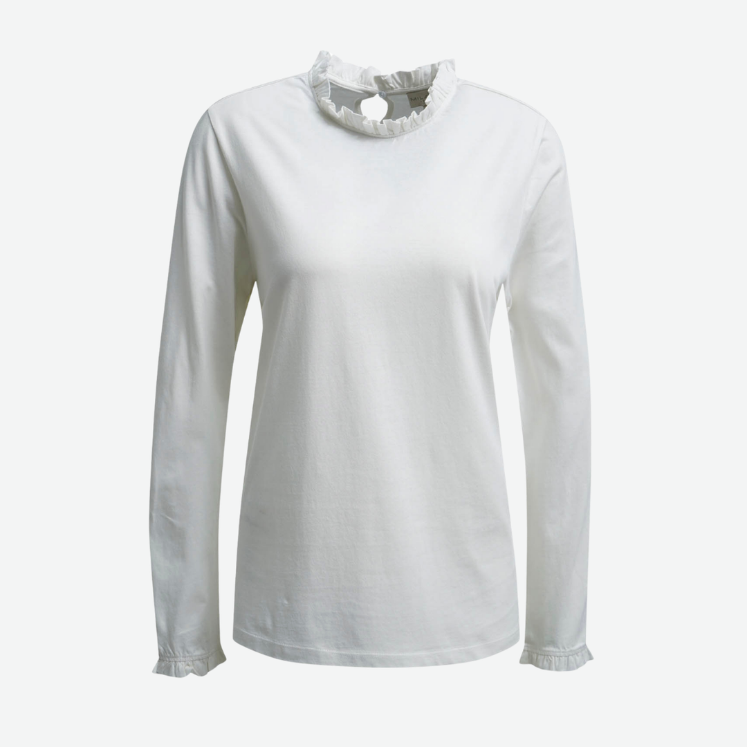 MILANO ITALY ROUND NECK TOP WITH RUFFLES OFF WHITE - 63-5683-8818/104