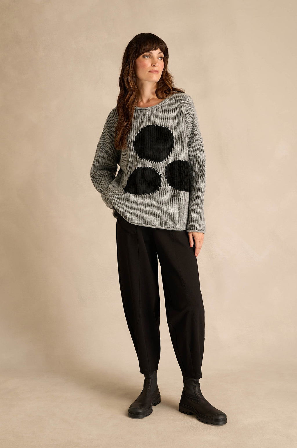 NAYARound NeckKnit With Spot NAW26261 - black/grey