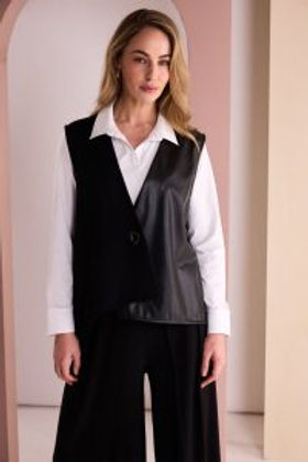 NAYA Jersey Top with Cotton Collar, Cuffs and Hem Panel - white NAW 26107