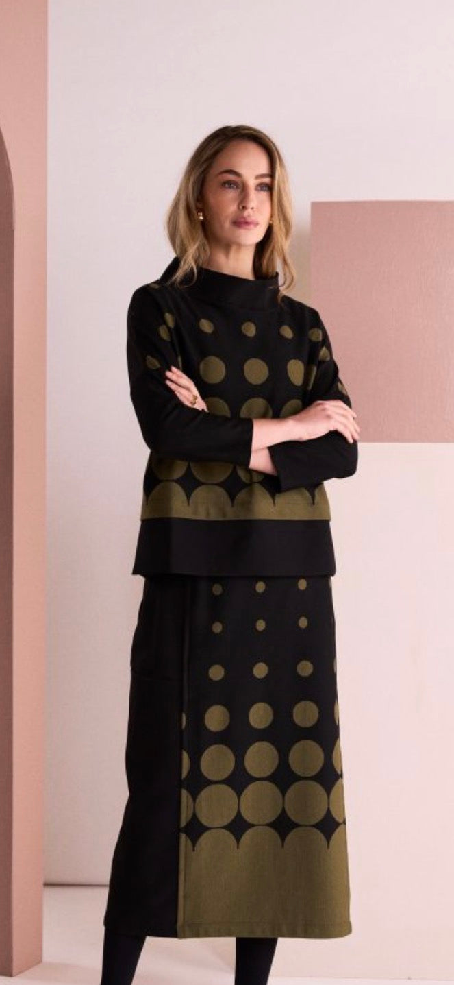 NAYA Spot Border Print High Neck Top NAW26265 - black/avacado