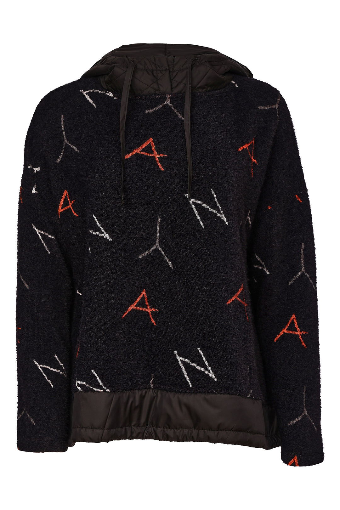 NAYA Print Jaquard Top With Contrast Hood And Hemline- black/tigerlily