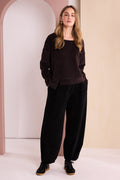 NAYA Soft Cord Trouser With Binding Hemline NAW26252- black
