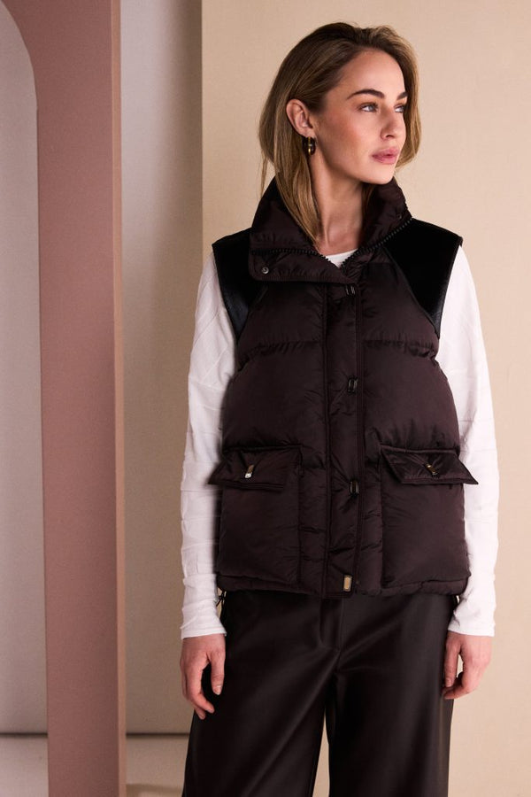 NAYA Quilted Waistcoat with Drawstring Hem With Contrast Shoulder NAW26176 -choko
