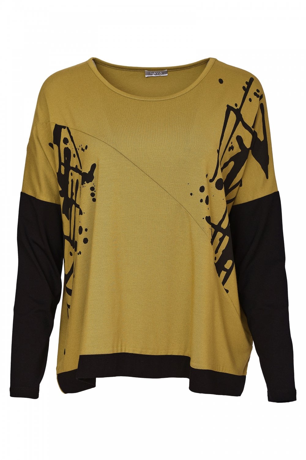 NAYA Placement Print Top With Front Angle Seam - avacado/black NAW26140