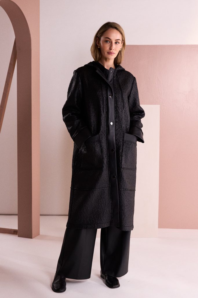 NAYA Jaquard Leather Look Coat - black