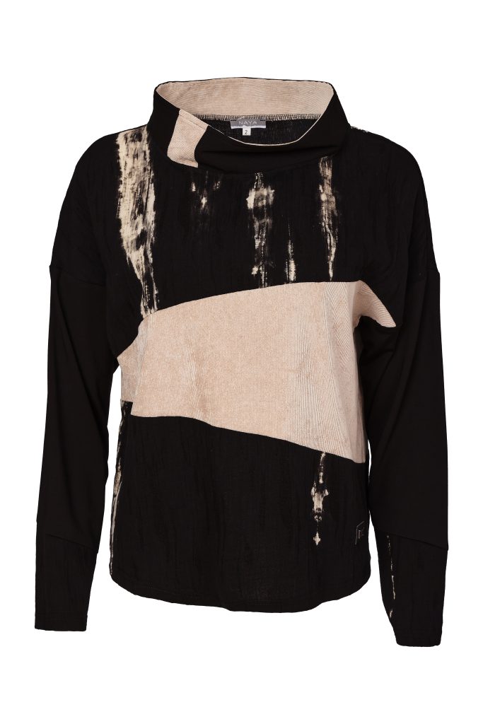 Naya High Neck Top With Corded Angle Section - black/stone