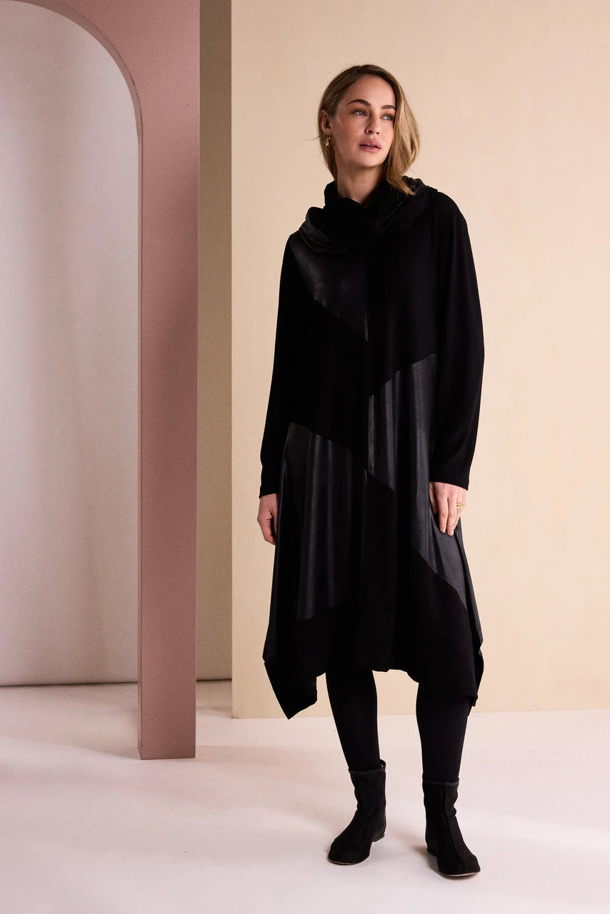 NAYA Dress With Leatherenette Section And Neckpiece -black